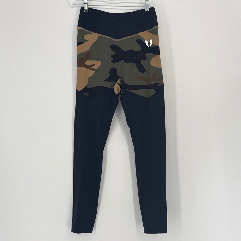 Firm abs Crossover Waist Camo Cargo Women Leggings XL Black Green Scrunch Butt